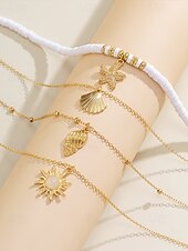 cheap Women&#039;s Necklace-Women&#039;s Boho Layered Shell and Bead Necklace Set – Beach-Style Turquoise Pendant and Gold Charms for Summer Vacations and Festivals