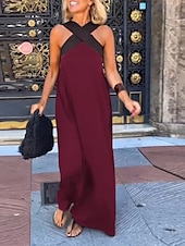 abordables Robe Simple-Femmes Robe maxi Robe d&#039;été Occasionnel Quotidien Coupe régulière Graphique Sans manches Col Halter Noir Blanche Vin Fuchsia Été