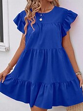 preiswerte Einfaches Kleid-Damen Minikleid Freizeitkleid Sommerkleid Elegant Mode Outdoor Ferien Date Normale Passform Einfach Kurzarm Rundhalsausschnitt Schwarz Blau Rosenrot Sommer Frühling