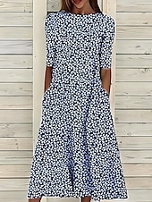 economico Abito Floreale-Per donna Abito Midi Vestito T-Shirt Abito a trapezio Abito Estivo Vacanza Casual Spiaggia Data Abito Estivo Vestibilità regolare Floreale Grafico Manica Corta Girocollo Bianco Rosa Blu Azzurro cielo