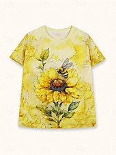 お買い得  フローラルTシャツ-女性用 Tシャツ プリント フラワー グラフィック ディスコライト ヴィンテージ スタイリッシュ クラシック 半袖 クルーネック ラウンドネック レギュラートップス 日常 イエロー 夏 春