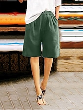 abordables Bermudas-Mujer Pantalón corto pantalones Casual Longitud de la rodilla Cintura Media Plano Bolsillo Cintura elástica Confortable Al Aire Libre Ropa Cotidiana Noche Azul pavo real Albaricoque Marrón Claro