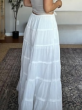 abordables Jupes unies-Jupe Femme Jupe Maxi A-Line Couleur Unie Mode Décontractée Maxi Taille Haute Jupes Unies Poche Impression Micro-Élastique Rue Quotidienne Noir Blanc Orange Vert Été Mélange Polyester Coton