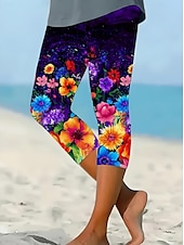 cheap Floral Print-Women&#039;s Leggings Capri Pants High Elasticity Vacation Vintage Fashion Full Length High Waist Floral Graphic Printing Thermal Warm Breathable Soft Stretchy Outdoor Daily