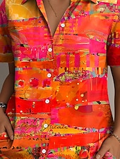 abordables Hauts d&#039;Art et de Design pour Femmes-Femmes Chemise Graphique Abstrait ancien Élégant Occasionnel Manche Courte Col de chemise Hauts Réguliers Quotidien Jaune Bleu Violet Orange Été Printemps