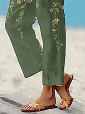 abordables Pantalon droit-Femmes Jambe large Élégant Vacances ancien Longueur complète Taille haute Fleuri Graphique Impression Respirant Doux Micro-Élastique Extérieur Quotidien Vert forêt Vert lucide Été Printemps Coupe