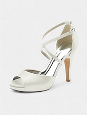 olcso Koktél-női elefántcsont színű szatén slingback magassarkú nyitott orrú és tűsarkú cipőkkel - elegáns koktélparti cipők különleges alkalmakra