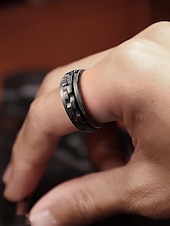 economico Gioielli da uomo-Anello girevole da uomo in acciaio inossidabile - disponibile in nero, argento e oro con design a catena per alleviare lo stress e per un uso quotidiano elegante, regalo perfetto per la festa del papà
