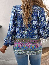 preiswerte Boho Tops-Damen Hemd Boho-Hemd Sommeroberteile Blume Täglich Stilvoll Lässig Langarm V Ausschnitt Normale Oberteile Arbeit Täglich Ferien Druck Rosa Marineblau Blau Frühling Herbst
