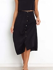 abordables Jupes unies-Femmes Jupe Basique Occasionnel Midi Taille Basse Jupes Uni Froncé Micro-Élastique Vacances Rue Noir Blanche Vert Menthe Vert Été Coton