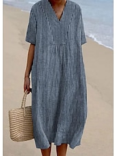 economico Abiti a Strisce e Geometrici-Per donna Abito Midi Vestito Estivo Abito a trapezio Vacanza Casual Spiaggia Feste Uscire Spiaggia Vestibilità comoda Grafico Geometrico A righe Mezza Manica Scollo a V Giallo Blu Grigio scuro Estate