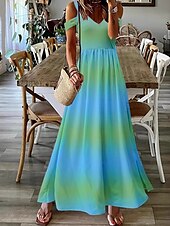 abordables Robes fleuries décontractées-Femmes Robe Longue Maxi Robe Robe Décontractée Robe évasée Mode Extérieur Soirée Fête Coupe régulière A Ombre Sans manches Col en V Bleu Bleu de minuit Été