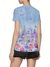 preiswerte Blumen-T-Shirt-Damen T Shirt Sommeroberteile Blumen Grafik Klassisch Lässig Kurzarm Rundhalsausschnitt Crop Tops Täglich Wochenende Druck Violett Leicht Blau Sommer Frühling Herbst