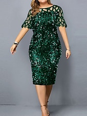 preiswerte Teelänge-Kleid Brautmutter Kleid Elegant Rundhalsausschnitt Tee Länge Spitze Kurzarm mit Pailletten