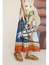 cheap Print Cotton &amp; Linen Dresses-Women&#039;s Long Dress Maxi Dress Cotton Linen Dresses Casual Dress Fashion Outdoor Party Holiday Regular Fit Color Block Sleeveless Spaghetti Strap Orange Summer
