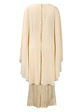 abordables Longueur du plancher-Robe Mère de la Mariée Robe Élégante Col Rond Longueur de Sol Chiffon Manches 3/4 avec Sequins