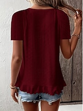 ieftine tricou simplu-Tricou pentru femei Culoare solidă Simplu Basic Casual Mâneci scurte Guler rotund Topuri Regular Zilnice Weekend Volan Dantelat Alb Galben Roz Verde Vară