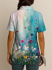 abordables Hauts Floraux-Femmes Chemise A Ombre Fleuri Graphique ancien Tropical Quotidien Sans manches Manche Courte Col de chemise Hauts Réguliers Quotidien Jaune Rouge Bleu Violet Été Printemps