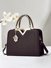 levne Kabelky a tote tašky-Dámská kabelka z umělé kůže s perlovým přívěskem – elegantní geometrické horní ucho a crossbody kabelka do kanceláře, na každodenní dojíždění a formální příležitosti