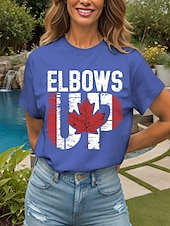 billige Uavhengighetsdag Topp-Canada Kvinners T-skjorte grafisk flagg bokstav vintage stilfull avslappet kort erme crew-hals rund hals vanlige topper daglig helg trykk svart og hvit hvit svart svart hvit rød