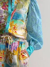 abordables Ensembles-Femmes Mode Streetwear Chemises en coton et lin Ensembles en coton et lin Ensembles de Shorts manche longue Col de chemise Usine Imprimé Tenue quotidienne Date Bleu Été Coupe régulière