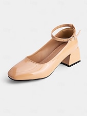 cheap 1950s-Women&#039;s Shiny Purple Patent Leather Mary Jane Heels – 1950s Retro Block Heel Pumps with Ankle Strap for Vintage Party, Wedding, and Prom
