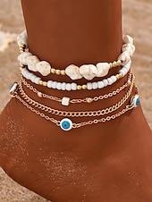 billiga Damarmband-fotlänksset i turkos och guld för kvinnor | strandinspirerade fotlänkar med onda ögonberlocker och stendetaljer | perfekt för sommar-, bohemisk och semesterstil