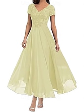 preiswerte Bodenlänge-A-Linie Brautmutterkleid Elegant V Ausschnitt Bodenlang Polyester Kurzarm mit Einfarbig 2025