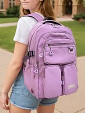 cheap Kids &amp; Teen Backpacks-Women&#039;s Waterproof Nylon Campus Backpack with Multi-Pocket Storage - Lightweight Large Capacity College Bag for Teens to School and Daily Commuting