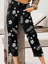 economico Pantaloni in cotone e lino con grafica-Per donna Pantaloni in cotone e lino Moda Streetwear Lunghezza intera Naturale Fiore Tasca Elastico in vita Stampa Comodo All&#039;aperto Confortevole Vacanza Streetwear Nero Rosa Blu Cachi Estate