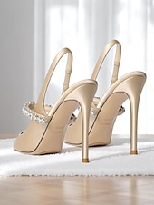 baratos cocktail-Sapatos de salto alto slingback de cetim champanhe com strass - elegantes saltos agulha de bico fino para coquetéis e ocasiões formais