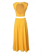 preiswerte Cocktailkleider-Strandhochzeit Zweiteilige Cocktailkleider Elegantes Kleid Abschlussfeier Verlobung knöchellang Ärmellos Juwel-Ausschnitt Herbst Hochzeitsgast Satin mit Rüschen einfarbige Kleider