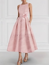 Недорогие Комплекты платьев для мам-А-силуэт Ниже колена Свадебное платье для гостей Платье для матери невесты Без рукавов Рукав 3/4 Квадратный вырез Элегантный стиль Вечеринка в саду Свадьба Официальные Стретч-креп с Карман