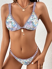 abordables Ensemble de bikinis-Femmes Maillots de Bain Bikini 2 pièces Maillot de bain Dos nu Tropical Tenues de plage Fleur Col en V Sans manches Maillots de bain