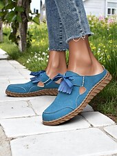 cheap Women&#039;s Clogs &amp; Mules-Women&#039;s Soft Sole Moccasin Mules– Pink Loafers with Fringed Detail, Lightweight Slip-On Design with Cutouts, Perfect for Garden Strolls and Casual Outings