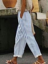 economico Pantaloni a gamba dritta-Per donna Aderente Elegante Vacanza Vintage Lunghezza intera Vita Alta Grafico A righe Stampa Traspirante Morbido Micro-elastico All&#039;aperto Quotidiano Blu Estate Primavera Vestibilità regolare