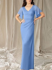 abordables Longueur du plancher-Sirène / Trompette Robe de Mère de Mariée  robe demoiselle d honneur Élégant Doux Col en V Longueur au sol Chiffon Manche Courte avec Fronces 2025