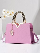 levne Kabelky a tote tašky-Dámská kabelka z umělé kůže s perlovým přívěskem – elegantní geometrické horní ucho a crossbody kabelka do kanceláře, na každodenní dojíždění a formální příležitosti