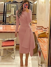 economico Abiti da cocktail-Abiti da cocktail scivolati per matrimoni in spiaggia abito elegante formale autunno lunghezza ginocchio manica lunga scollo gioiello tessuto elasticizzato con pieghe abiti Derby arricciati 2025