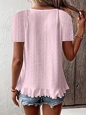 ieftine tricou simplu-Tricou pentru femei Culoare solidă Simplu Basic Casual Mâneci scurte Guler rotund Topuri Regular Zilnice Weekend Volan Dantelat Alb Galben Roz Verde Vară