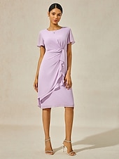 billige Bodycon-kjoler-Dame Knelang kjole Lag-på-lagkjole Elegant Formelt Sommerfugl Bryllupsgjest Cocktailfest Normal عادي Kortermet Crew-hals Lys Lilla Sommer
