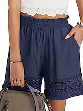 economico Pantaloncini Bermuda-Per donna Chinos Shorts Vacanza Moda Streetwear Corto Vita Alta Semplice Pizzo Tasca Fascia Elastica Comodo Morbido Confortevole Micro-elastico All&#039;aperto Streetwear Quotidiano Blu scuro Aalbicocca