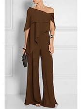 abordables Combinaisons pour maman-Combinaisons invitée de mariage élégante robe de mariage formelle fête longueur du sol manches courtes épaules dénudées automne invité de mariage chiffon avec volants 2025 taille sur mesure gratuite