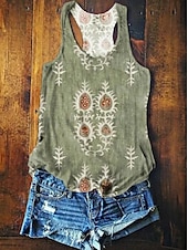 billige Blomstrete tanktop-Kvinne Top Tank Topp Sommer Topper Blomster Grafikk Basic Uten Ermer V-Hals Vanlige Topper Trykk Rød Lilla Oransje Grønn Sommer Vår