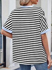 abordables T-shirt rayé et géométrique-Femmes T-shirt Rayé Mode Élégant Moderne Manche Courte Col ras du cou Hauts Réguliers Quotidien Week-end Imprimé Noir Rouge Bleu Vert Été