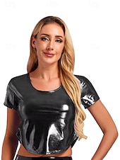 levne Topy-Retro 80. léta Trička Krátký top Disko Lesklý latexový patent Kov Maškarní kostým Dámské předvečer Všech svatých Karneval hudební festival Pride Parade Měsíc hrdosti Dospělé Tričko Léto