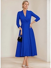 baratos Comprimento do chão-vestido blazer linha a mãe da noiva vestido crepe elegante simples lapela decote comprimento chá cetim manga 3/4 com cor sólida 2025