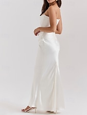 abordables Robes de Diplôme-Femmes Robe Longue Maxi Robe Robe Blanche Robe de remise des diplômes Robe de Bal Robe de Soirée Élégant Mode Soirée Occasion Spéciale Coupe régulière Uni Sans manches Sans bretelles Noir Blanche