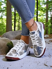 billiga Damsneakers-Färgglada damsneakers med lövtryck – avslappnade snörskor för naturälskande kvinnor, perfekta för promenader utomhus och vardagsbruk
