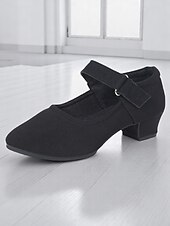 ieftine Pantofi Dans Latin-Pantofi de dans negri cu toc jos pentru femei, din material elastic și respirabil, pentru antrenament profesional de dans latin sau jazz
